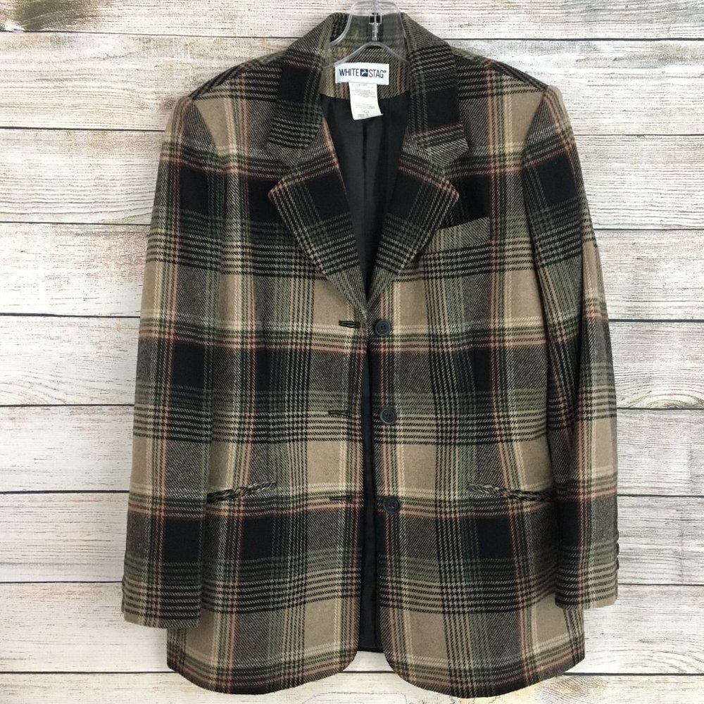 VTG White Stag Blazer Jacket Plaid Wool Blend